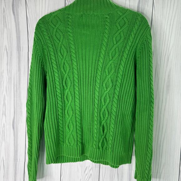 Y2K Ralph Lauren CHAPS Cableknit Green L Quarter Zip Preppy Classic Holiday - Picture 3 of 7